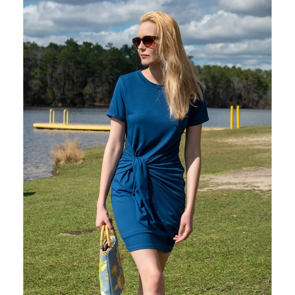 BTFBM Women 2025 Spring Casual Short Sleeve Ruched Bodycon Tank T Shirt Dress- - Picture 8 of 8